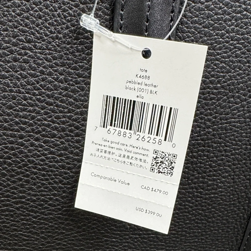 Kate Spade Ella Black pebbled leather Tote NEW